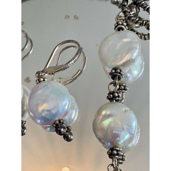 Sterling Silver Mother of Pearl Bracelet Matching Earrings Set Donna Dressler - Picture 7 of 9